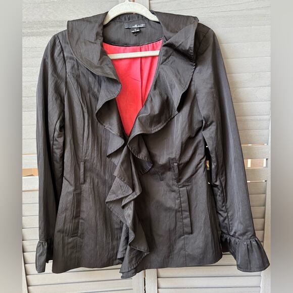 Willi Smith Retro Vintage Black Ruffle Blazer with Red Interior Lining Size S - Picture 4 of 12